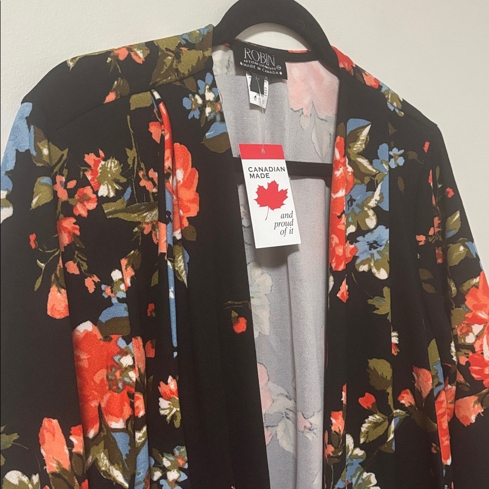 ROBIN ARTIZAN (1X) Floral Black Kimono Blazer Vibrant Lightweight Stretch NWT - Picture 3 of 10